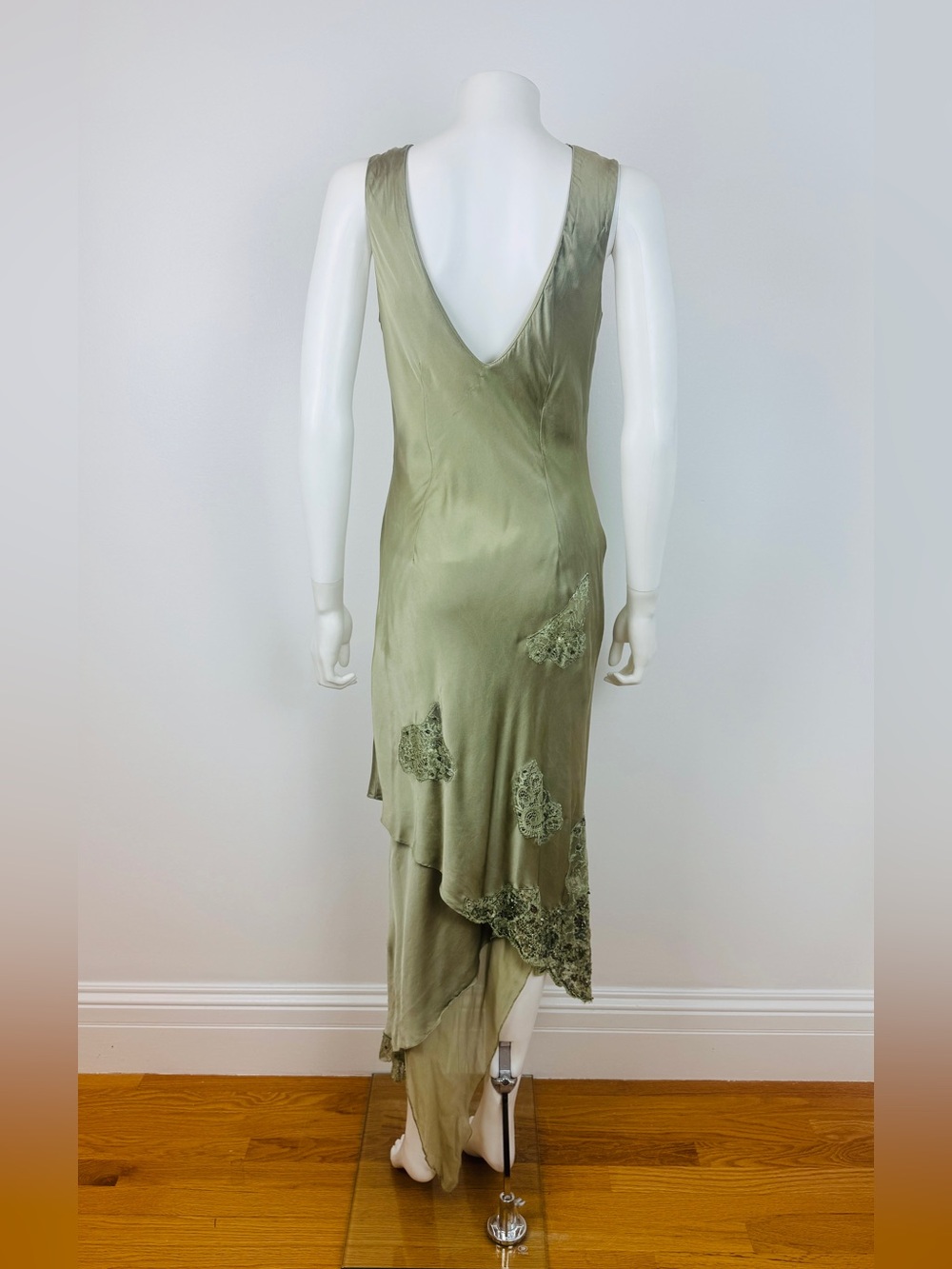 Vintage Alberto Makali Green Silk Beaded Sequin Lace Fairy Dress - Picture 10 of 12